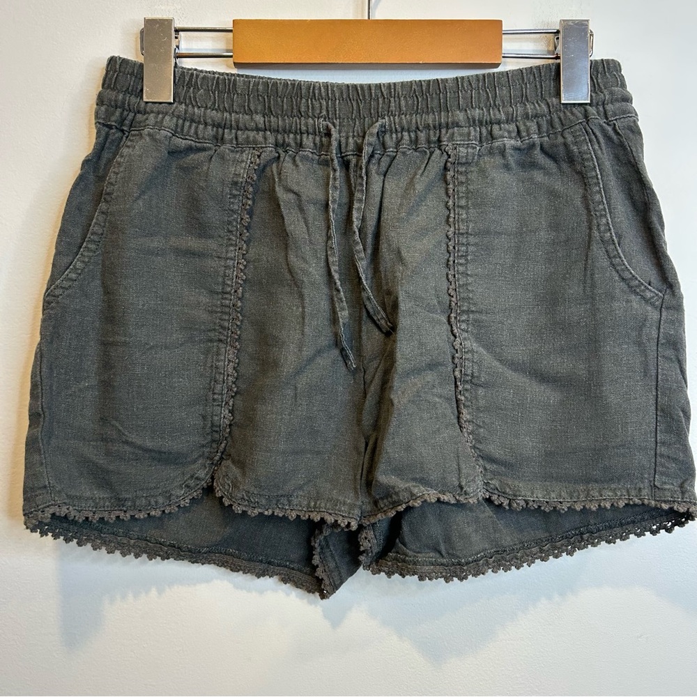 Susina Linen Blend Drawstring Pull On Shorts Grey